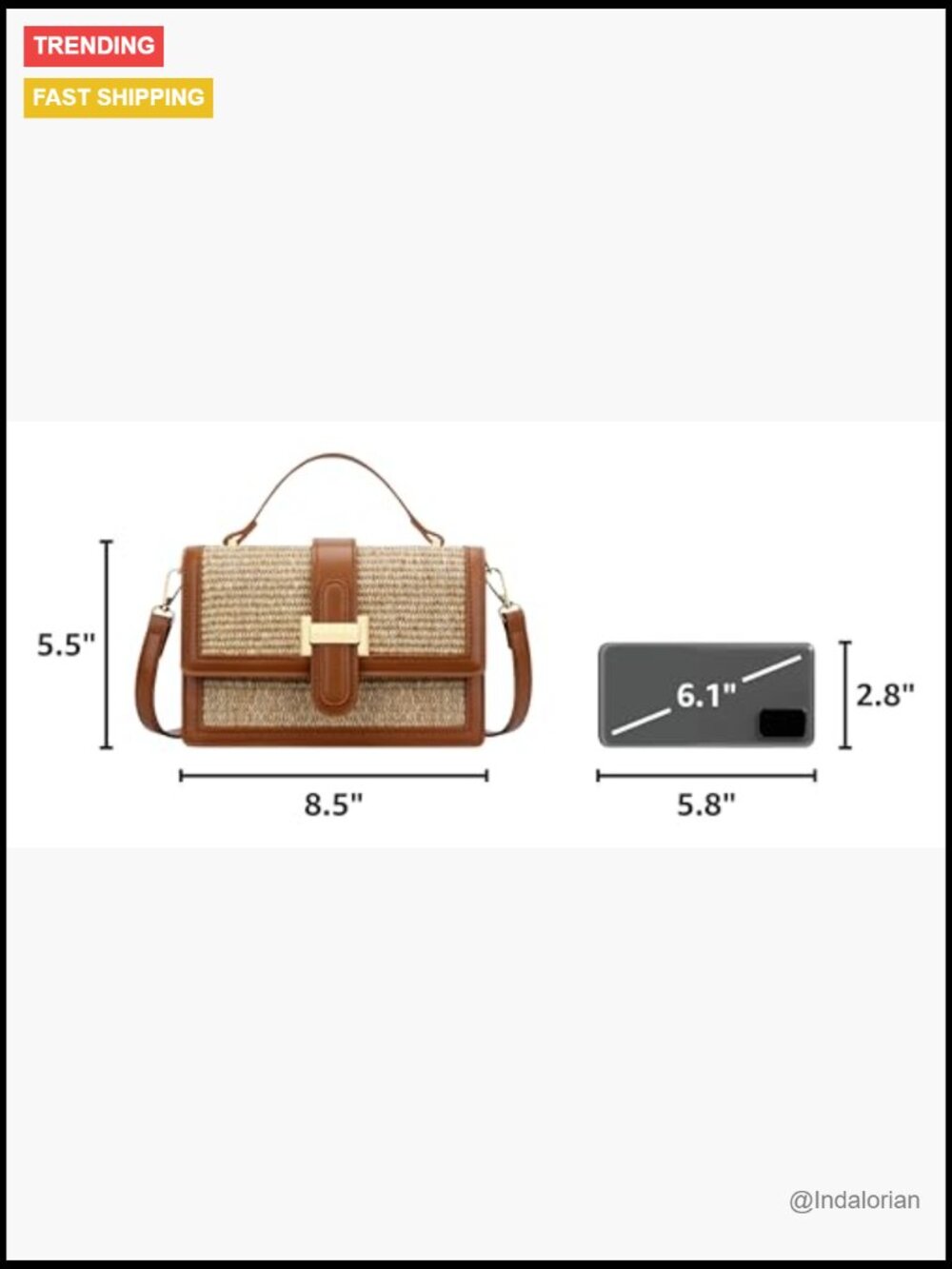 Straw Crossbody Bag with Top Handle, PU Leather Summer Purse - Picture 3 of 7